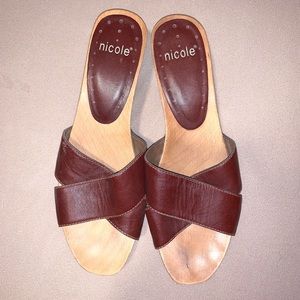 NICOLE Wooden BEDLAM Leather Heeled SANDALS 9